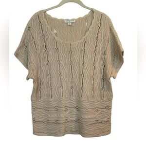 Coldwater Creek Cottagecore Open Knit Cap Sleeve Sweater Size Medium